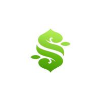 Abstract letter S with dynamic leaf shape, fresh green color. vector