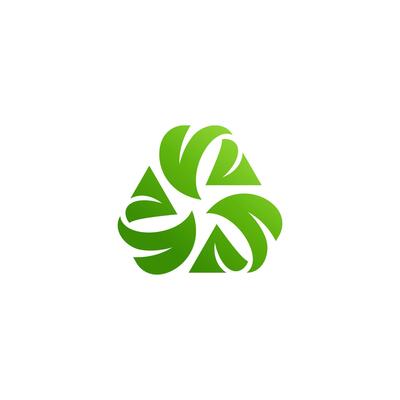 abstract leaf, flower triangle logo, leaf shape icon, fresh colors dynamic green