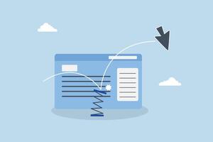 Website bounce rate, mouse pointer fall and bounce on trampoline on website page. vector