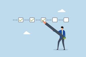 Project tracking, businessman project manager tick project checklist progress. vector