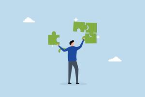 Solve puzzle problem, complete jigsaw puzzle. vector