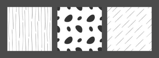 Set of minimalistic monochrome seamless patterns on a white background. Design template of unique ornaments for printing on fabric, textiles and wrapping paper, for wallpaper and backdrops. vector