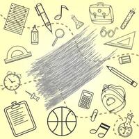 Back to school doodle elements template with typography and line art of stationery icons, education background. back to school background design vector