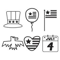 Collection of outline elements for 4th of July. Isolated icons. Hand drawn illustrations on white background. vector