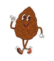 Cartoon groovy pinecone nut seed character vector