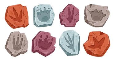Dinosaur archaeology fossil footprint dino paw set vector