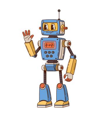 Cartoon retro groovy robot, funny droid character