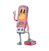 Cartoon groovy computer USB flash memory character vector