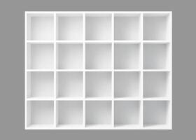 White empty bookshelf realistic 3d mockup vector