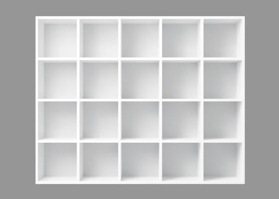 White empty bookshelf realistic 3d mockup