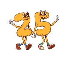 Groovy math number characters 2 and 5, happy faces vector