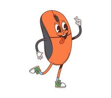 Cartoon groovy computer mouse Y2k retro character vector