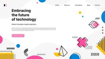 Abstract modern Memphis landing page layout design vector