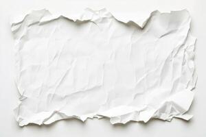 A crumpled piece of white paper with a torn edge lying on a plain background serves as a blank canvas for notes or messages photo