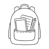 A tablet inside an open backpack on a classroom floor vector