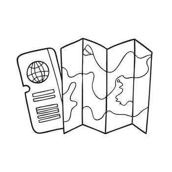 A ticket resting near a folded map on a table vector