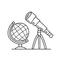 A telescope placed near a globe on a study table vector