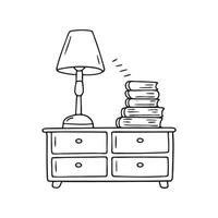 A table lamp standing beside a stack of books on a nightstand vector