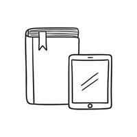 A textbook with bookmarks near a tablet vector
