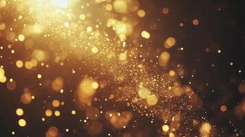 Warm golden shimmering particles create a dreamy bokeh effect perfect for New Year celebrations and festive occasions photo