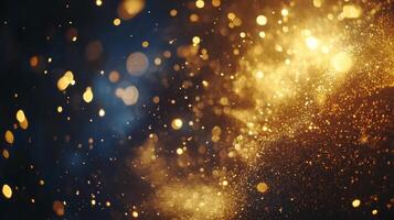 Shimmering golden particles create a dreamy bokeh effect perfect for New Year celebrations and festive holiday gatherings photo