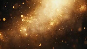 Shimmering gold bokeh particles creating a dreamy atmosphere for New Year celebrations on a dark background photo