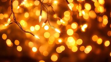 Abstract shimmering gold particles create a dreamy bokeh effect for festive holiday celebrations in a dark background photo