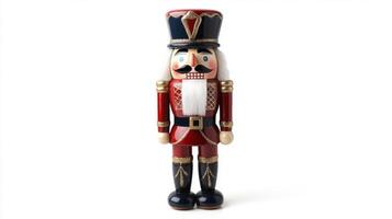 Festive Christmas nutcracker stands proudly against a clean white background, embodying holiday cheer and tradition during the winter season photo
