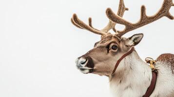 Christmas reindeer with majestic antlers stands confidently against a crisp white background during the festive season photo
