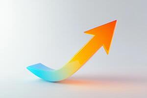 Dynamic 3D arrow in vibrant orange and blue colors indicates upward growth on a clean white background, representing progress photo