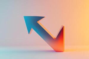 A dynamic 3D arrow in gradient orange and blue colors representing upward growth on a white background photo