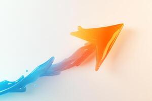 Vibrant 3D arrow in gradient orange and blue symbolizing upward growth and progress against a clean white background photo