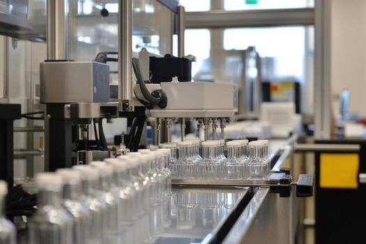 A modern dairy production line showcases efficient bottling on a conveyor in a clean facility photo