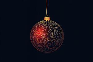 Elegant silhouette of a Christmas ball adorned with intricate thin lines hanging against a dark background, perfect for festive decor photo