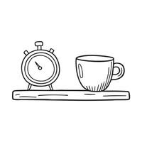 A timer blinking beside a teacup on the shelf vector