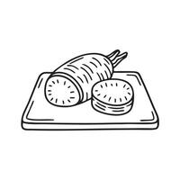 A taro root sliced on a cutting board vector