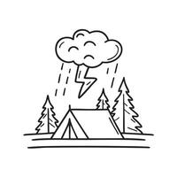 A thunderstorm floating above a tent in a forest vector