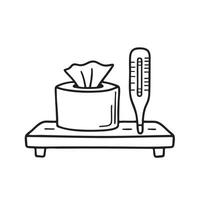 A thermometer lying beside folded tissue on a bedside shelf vector