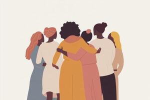 A diverse group of friends embracing each other in a show of support against a soft background during a sunny day photo