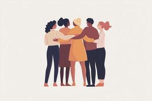 A diverse group of friends embracing each other warmly against a light background in a supportive moment of connection photo