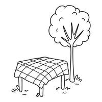 A tablecloth covering a picnic table under a tree vector