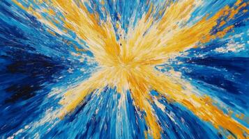 Dynamic explosion of bright yellow and blue lines radiating from the center, creating an energetic and abstract visual experience photo