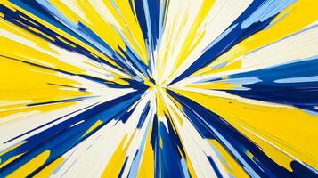 Bright yellow and blue lines burst outward from the center, creating an energetic explosion of color in a dynamic abstract composition photo