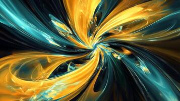 Explosive burst of bright yellow and blue lines radiating outward in a dynamic abstract composition representing high energy photo