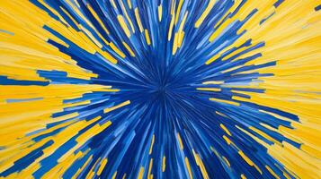 An abstract explosion featuring bright yellow and blue lines radiating energetically from the center, creating a dynamic composition photo