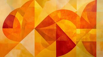 This artwork showcases an abstract geometric pattern with a harmonious blend of orange and yellow hues photo