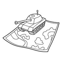 A tank on top of a large map on a field operations table vector