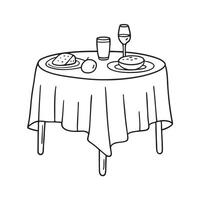 A tablecloth draped over a dining table set for lunch vector