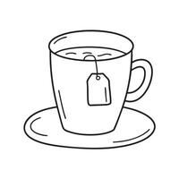 A tag dangling from a tea bag inside a cup vector