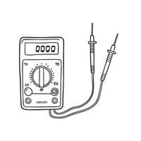 A test meter with clipped probes near a fuse box vector